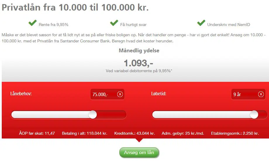Ansøgningen hos Santander Consumer Bank